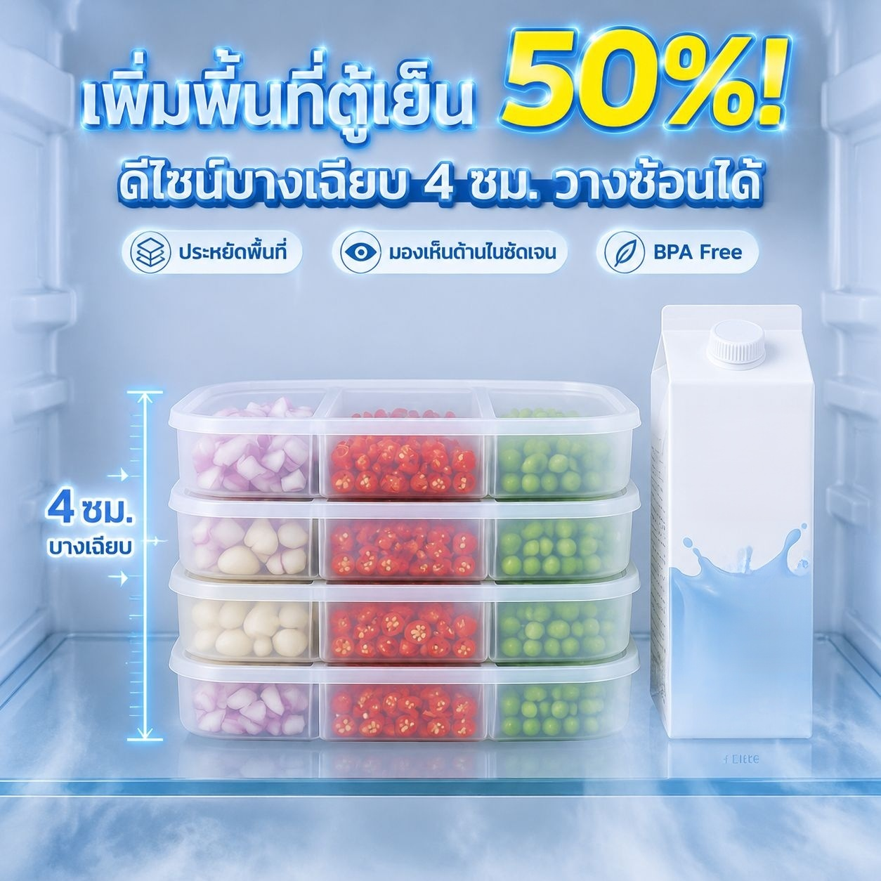 กล่องแบ่งประเภทเก็บวัตถุดิบและอาหารสดในตู้เย็น