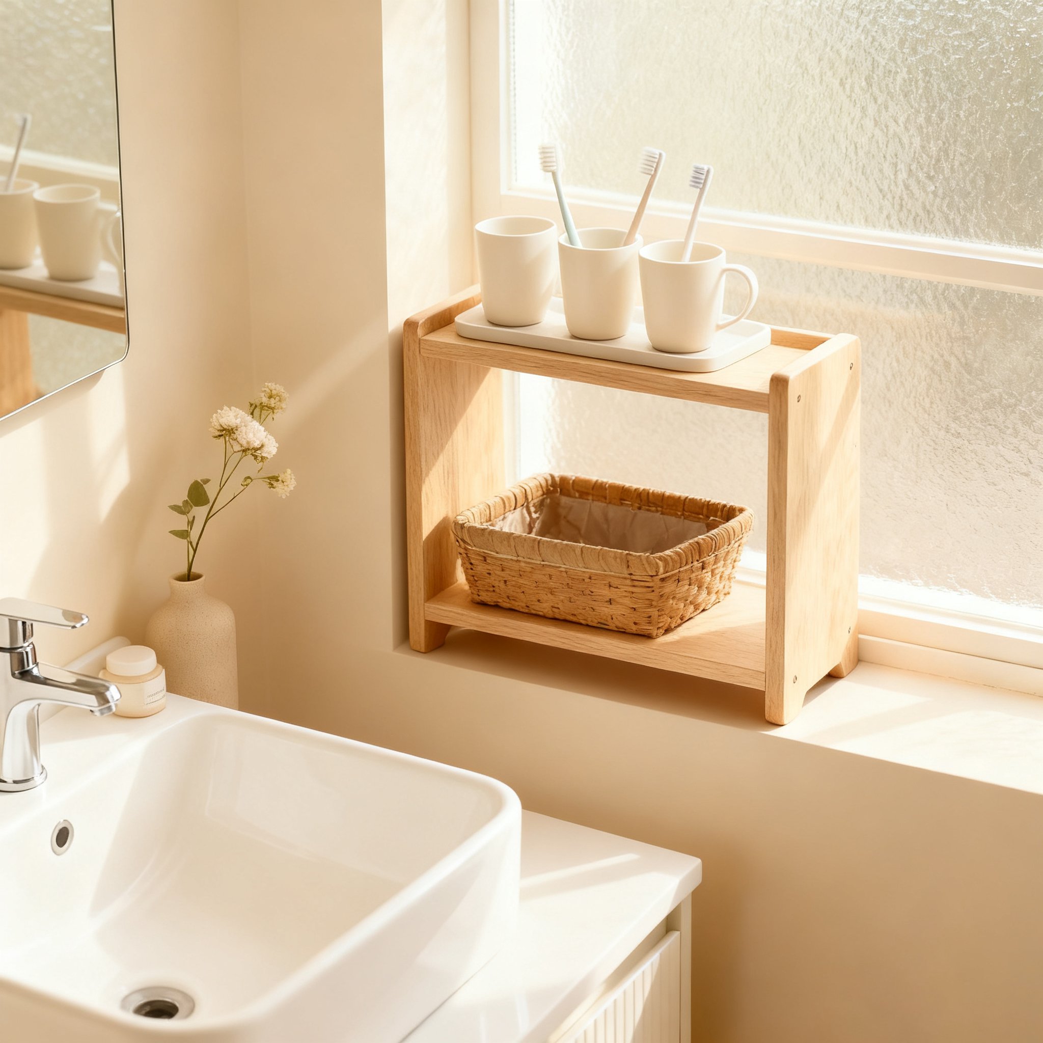 욕실 원목 장식 선반
