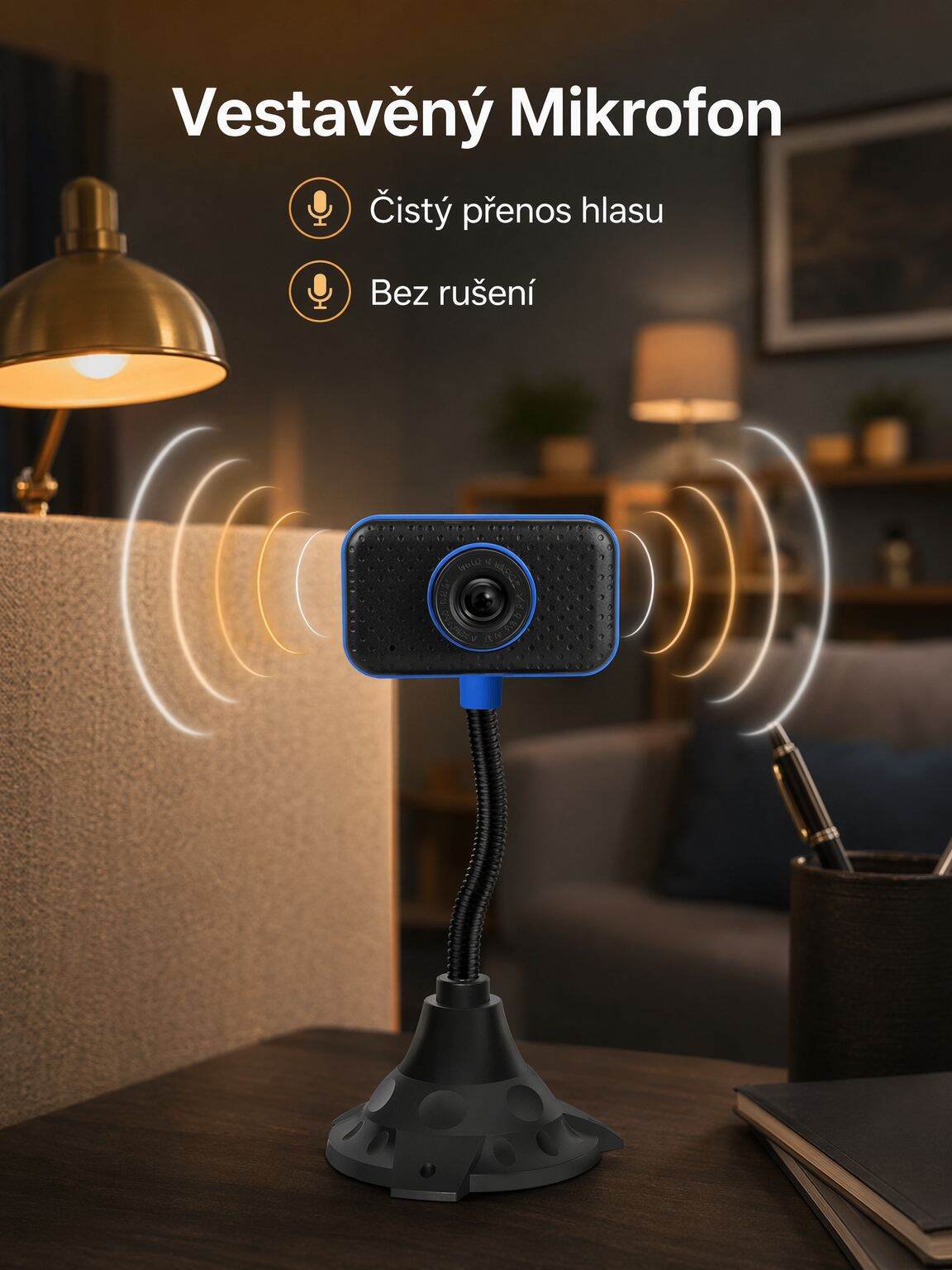 HD webová kamera pro počítač, USB připojení, vhodná pro stolní a přenosné počítače