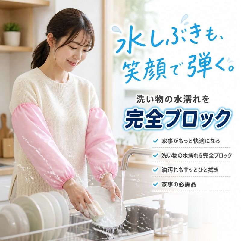 携帯型TPE防水アームカバー、個包装、家庭用・キッチン必須