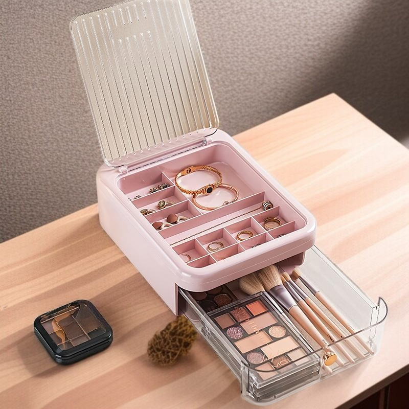 Hordozható, többrekeszes ékszerdoboz porvédelemmel, különféle ékszerekhez