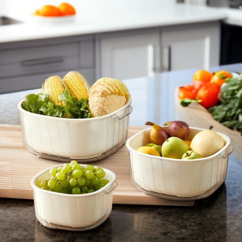 廚房用品雙層瀝水洗菜籃家用塑料濾水盆