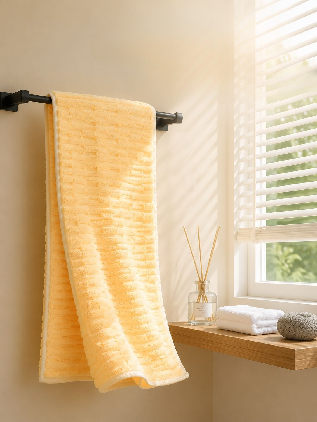 Plush absorbent towel for sensitive skin
