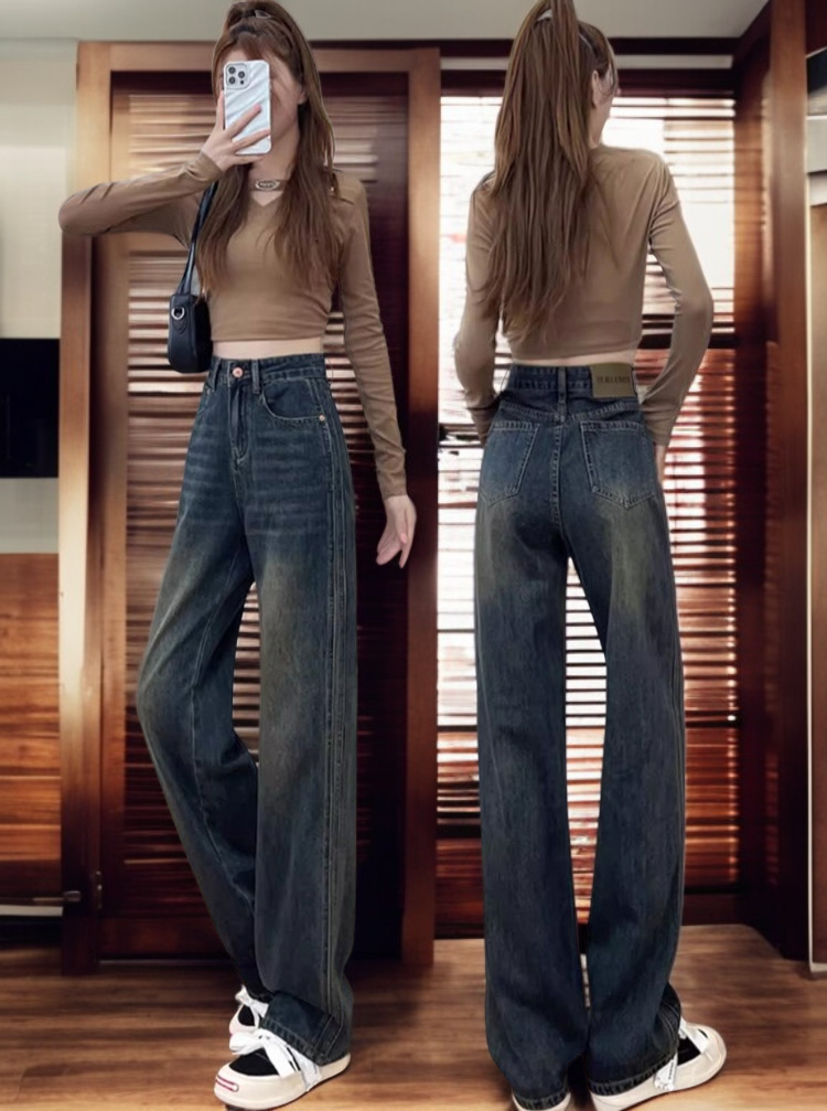 女性用レトロワイドレッグジーンズ全体イメージ