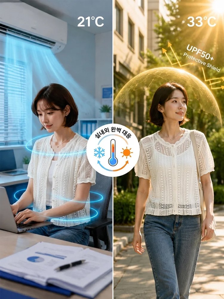26SS 로셀 쿨링 UV 차단 펀칭 반팔 니트 가디건