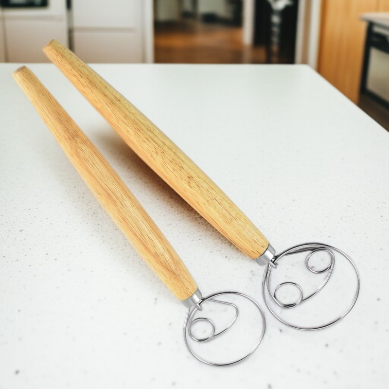 Wooden Handle Manual Whisk Baking Frother Flour Mixer Baking Tool