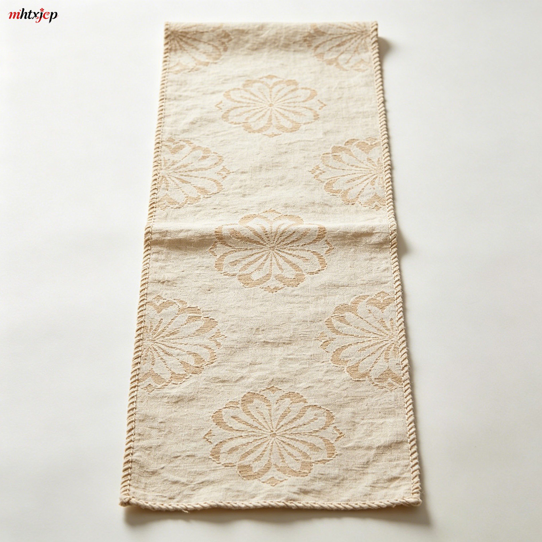 綿と麻の刺繍入りテーブルランナー全体画像