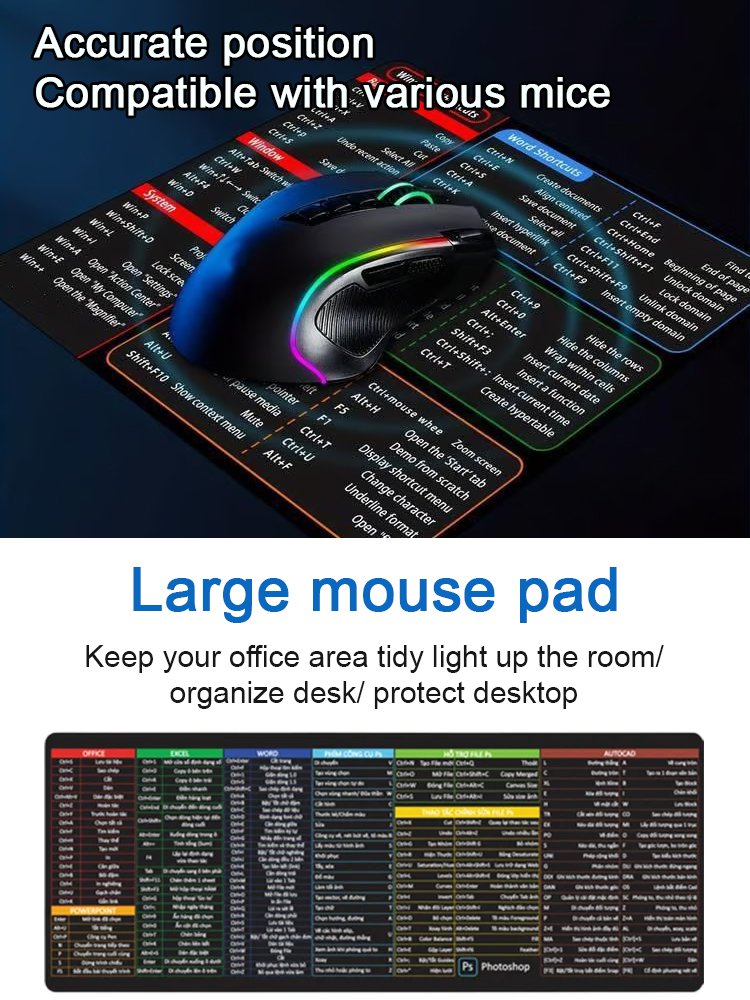 Office Non-slip and Stain-resistant Shortcut Mouse Pad