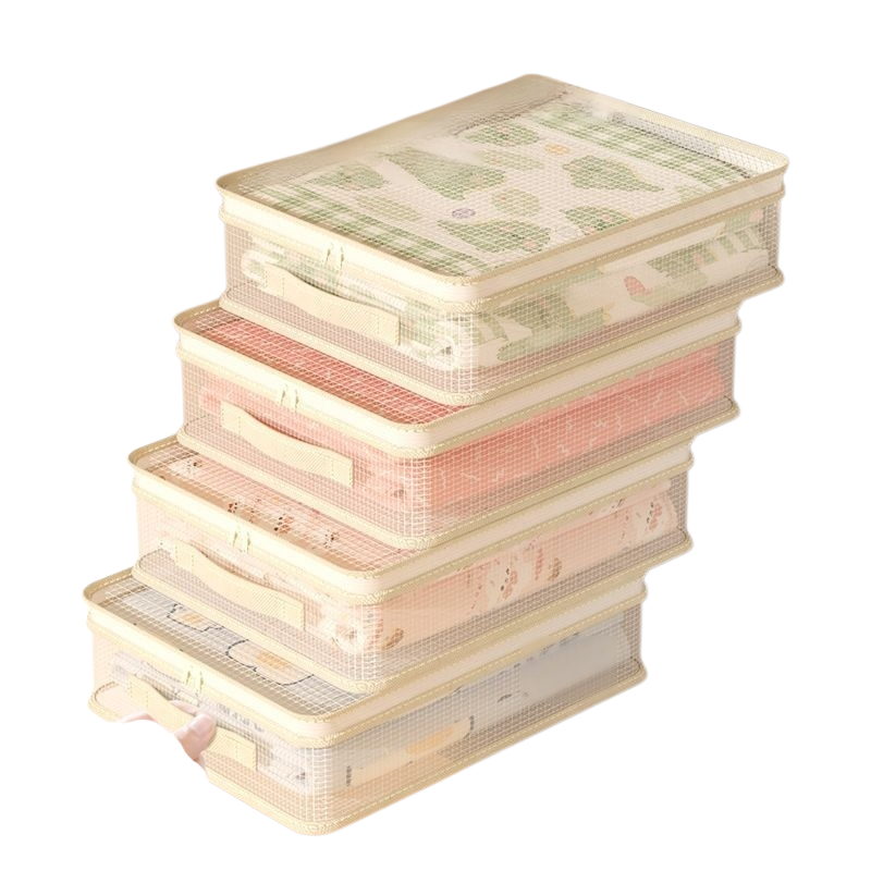 간절기 수납 가방 4종 세트 곰팡이 방지 의류 정리 가방 면 이불 수납 가방 칸막이 망사 옷장 수납 가방