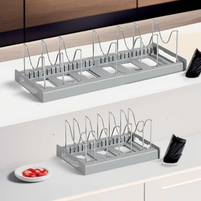キッチン伸縮鍋ラック キャビネット内調節可能鍋ラック シンク下置き鍋ラック