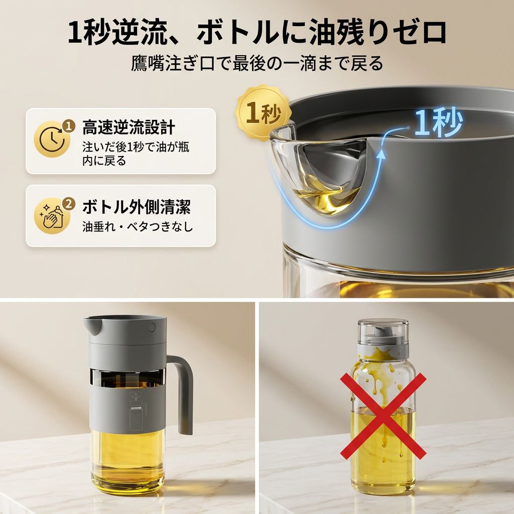 新型自動開閉オイルボトル調味料入れ