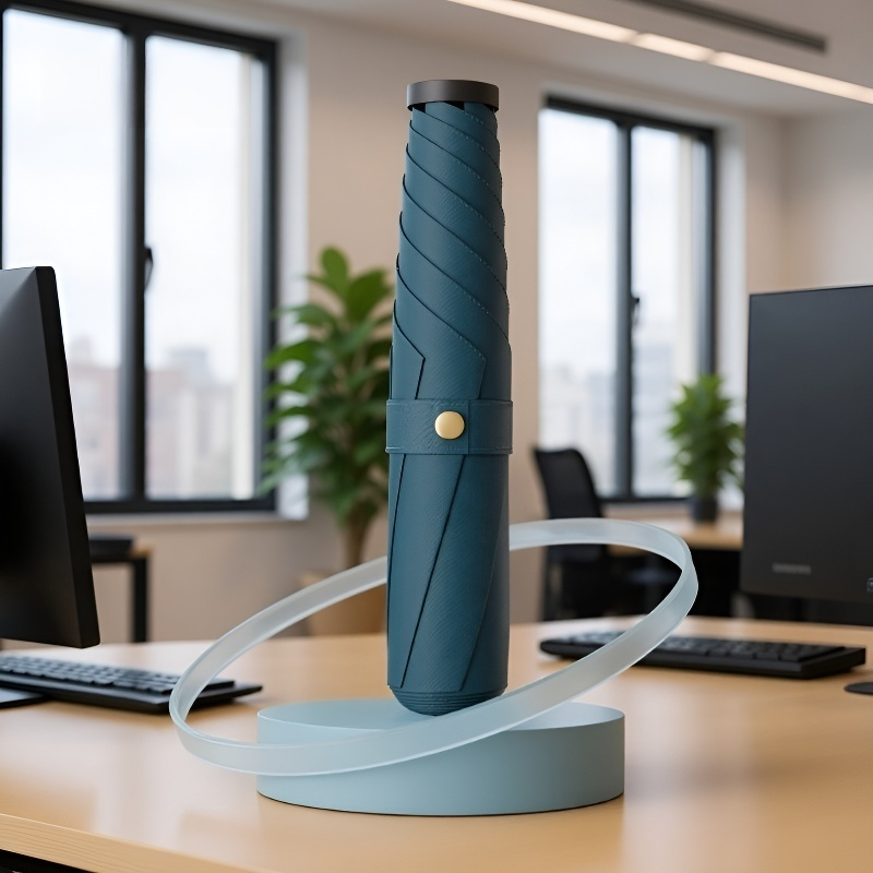 Ultra-lightweight, compact, portable three-fold black vinyl sun umbrella