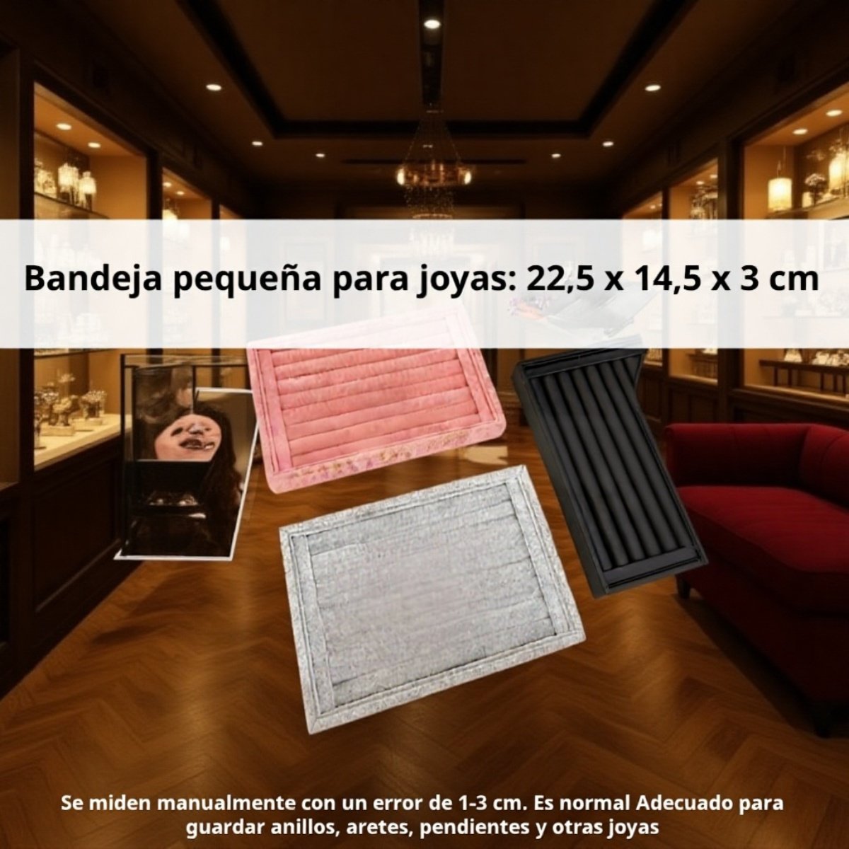  Bandeja pequeña sin tapa para exhibición de anillos y joyas