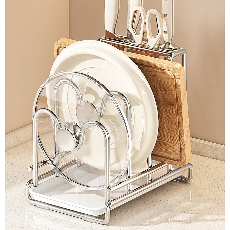 Stainless Steel Pot Lid and Knife Organizer Rack