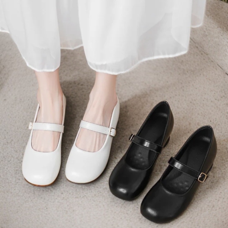 フェアリースタイルの上品なメリージェーンシューズ（女性用）2025年秋新作、シングルストラップのラウンドトゥシューズ（スカート付き）