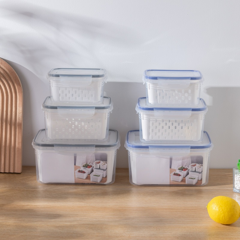  Transparent Plastic Food Storage Container – Kitchen Sealed Drainage Box