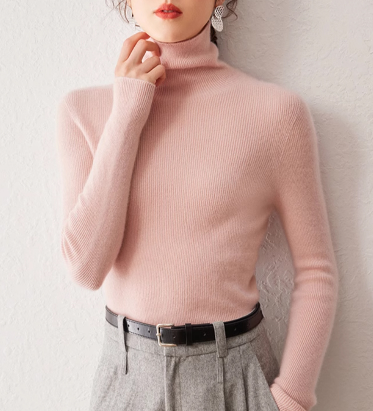 女性用カシミヤセーターのディテール