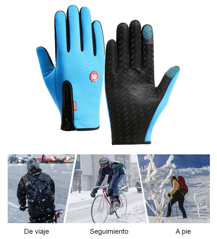 Guantes con forro, cremallera impermeable y a prueba de viento, con pantalla táctil.