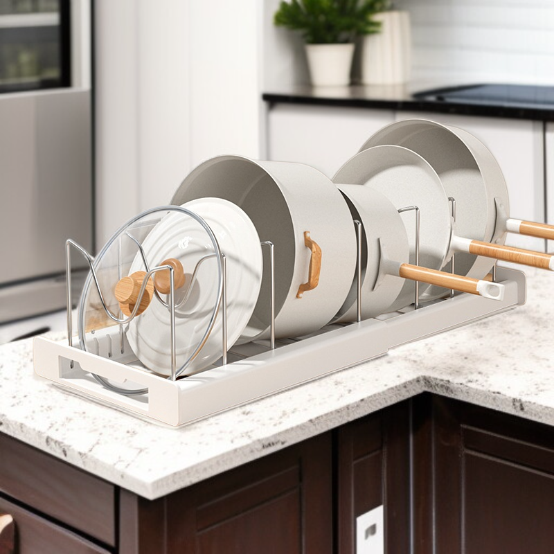 キッチン伸縮鍋ラック キャビネット内調節可能鍋ラック シンク下置き鍋ラック