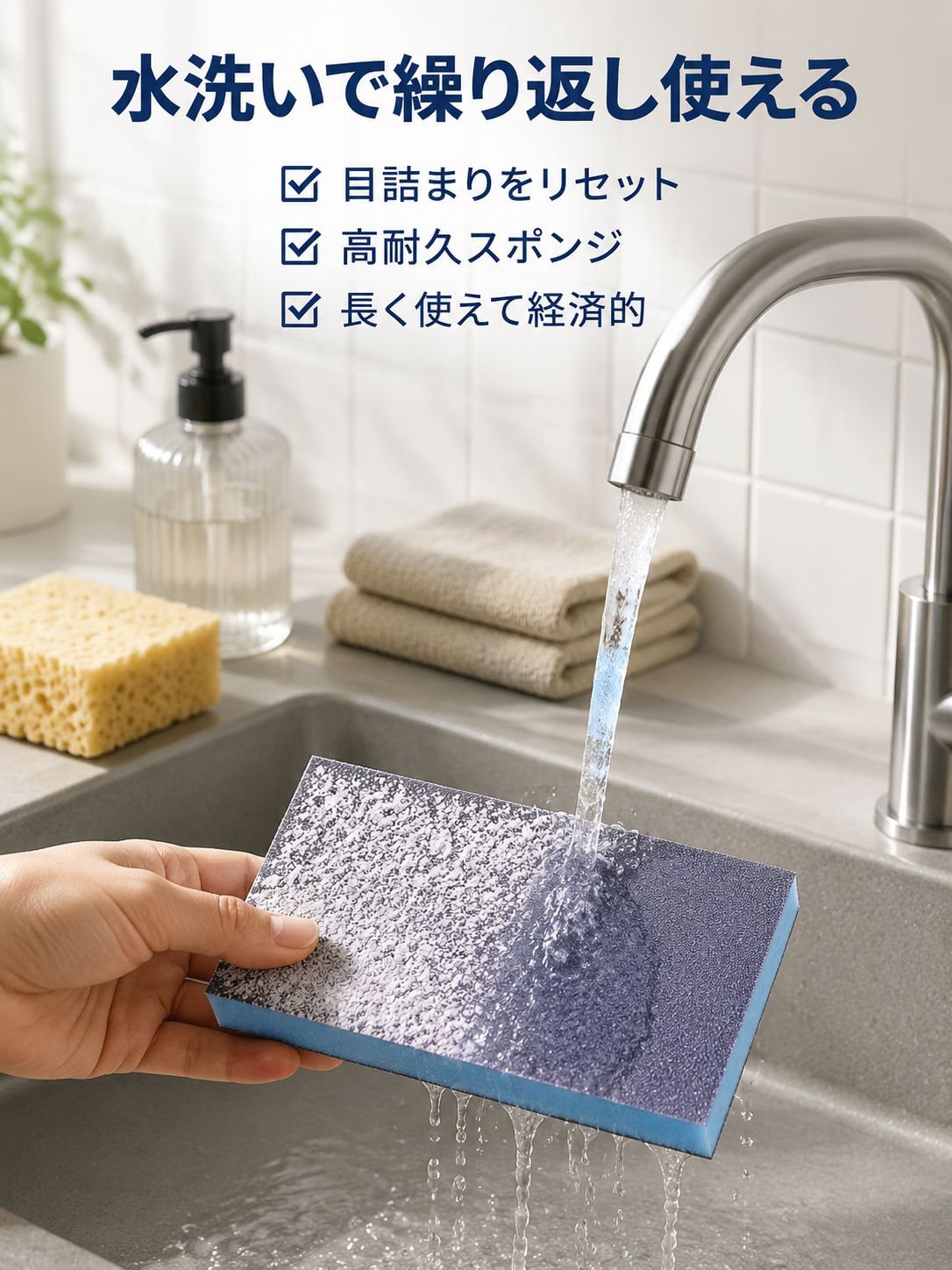 木工家具の研磨、下塗り研磨、金属壁面の高密度錆除去、目地シーリング、スポンジサンドペーパー、厚手の研磨ブロック。