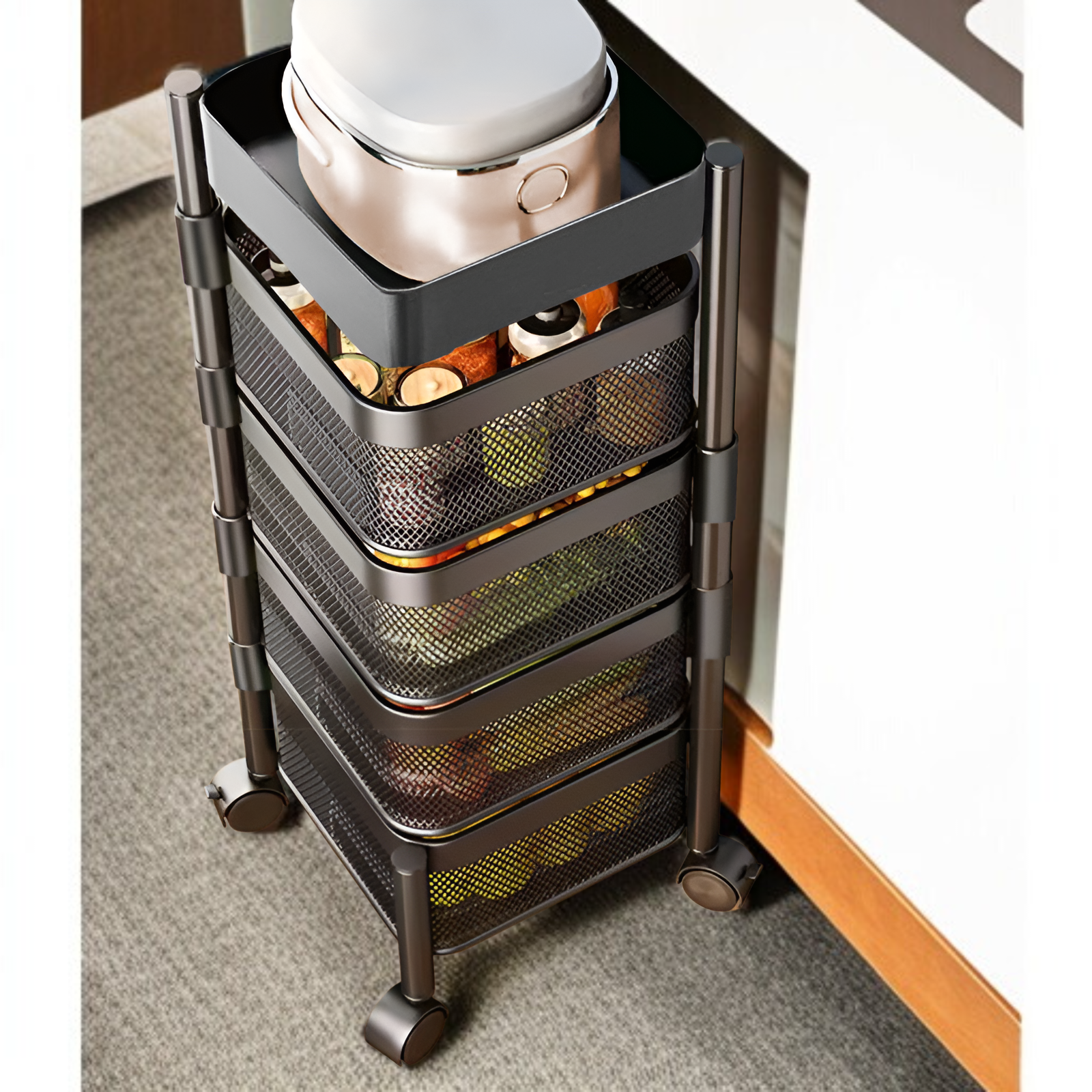 キッチンラック キッチンワゴン キャスター付き 大容量 通気性 収納ワゴン 収納ボックス キッチン収納 キャスターワゴン キッチンカート おしゃれ スリム ワゴン 小物隙間収納 ペットボトルラック 冷