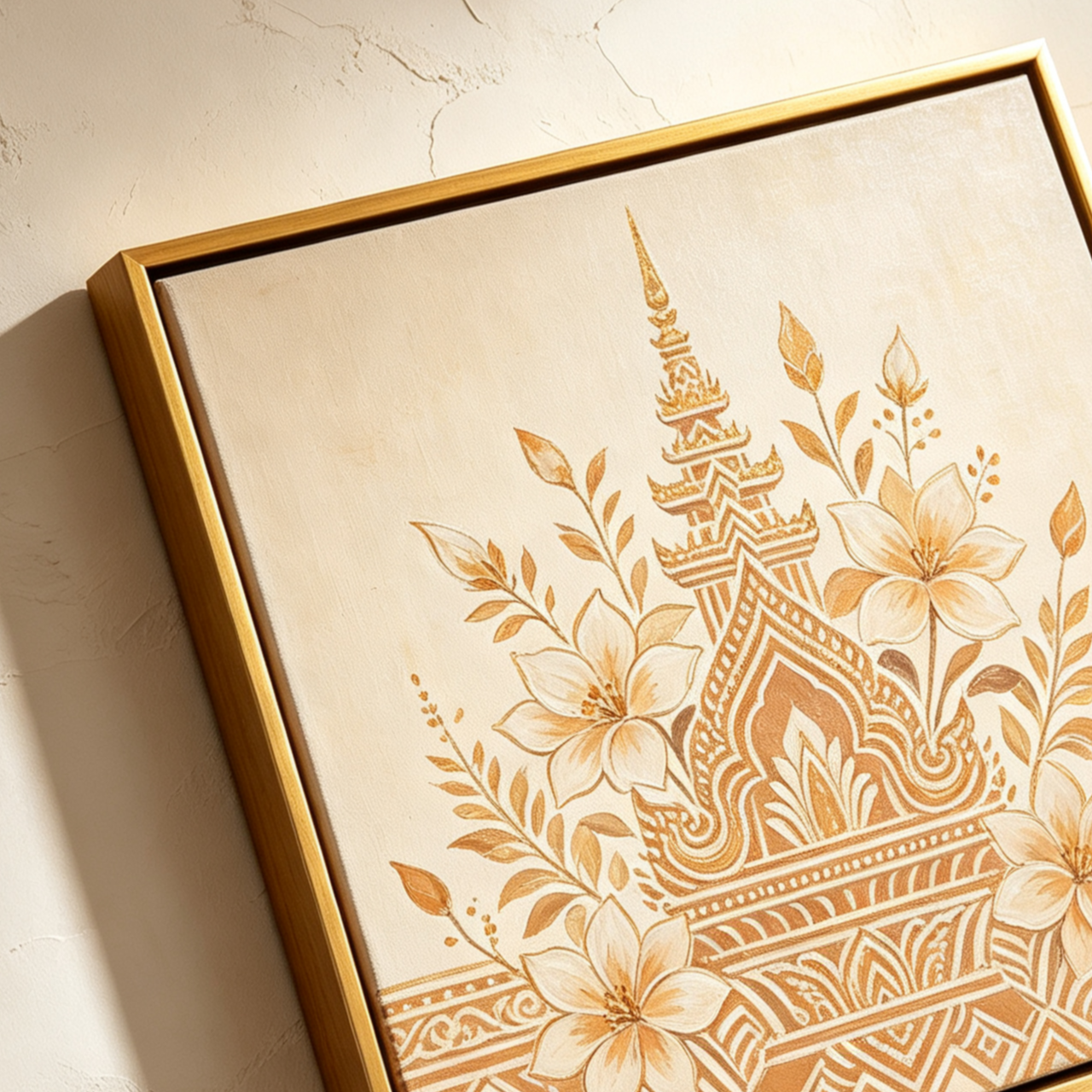 งานศิลปะลายดอกไม้ไทยพร้อมกรอบ