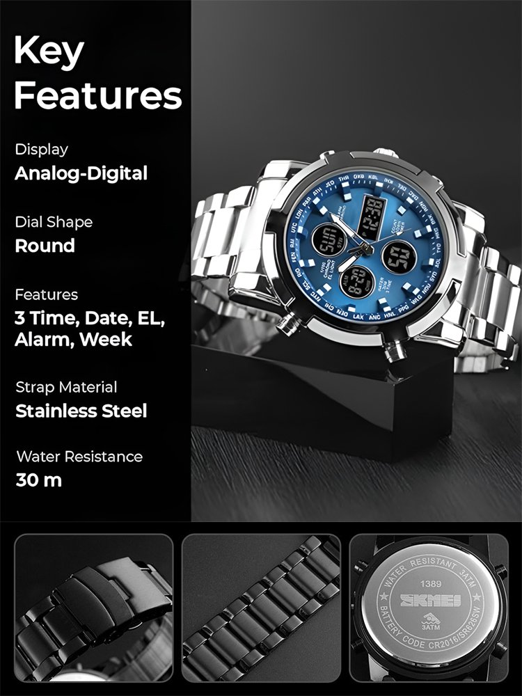British Precision Triple Time Display Men's Watch