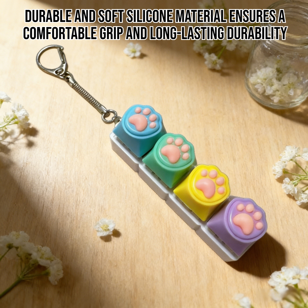 Cat paw button silicone keychain