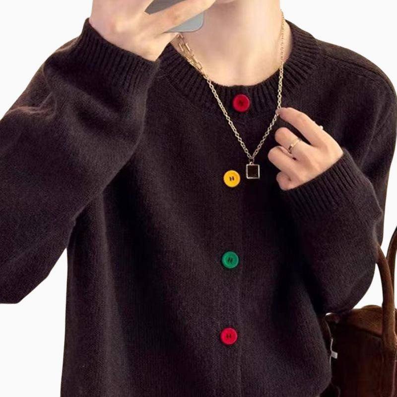 연령감소 쇼트 니트 카디건 코트 루즈 라운드 니트 카디건 단추 니트 카디건녀