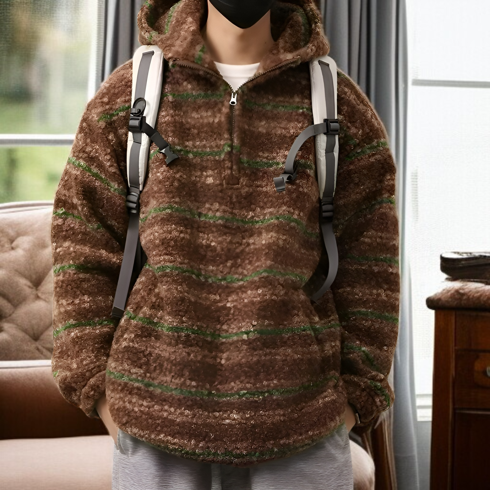 2026年春夏新作 メンズ トレンドのストライプ柄ルーズウールコートとレトロルーズニット