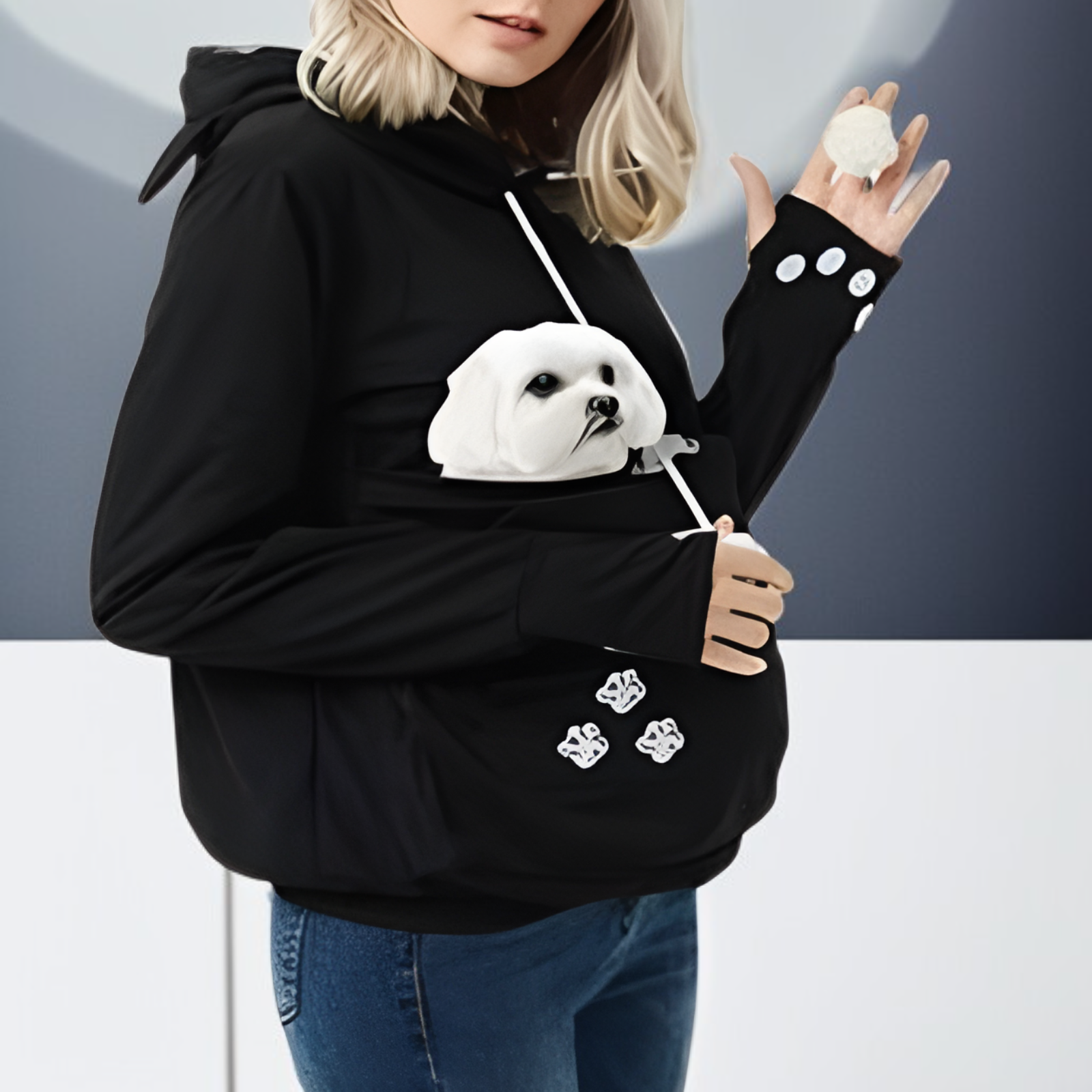 여성용 자수 대형 포켓 후드 스웨트셔츠