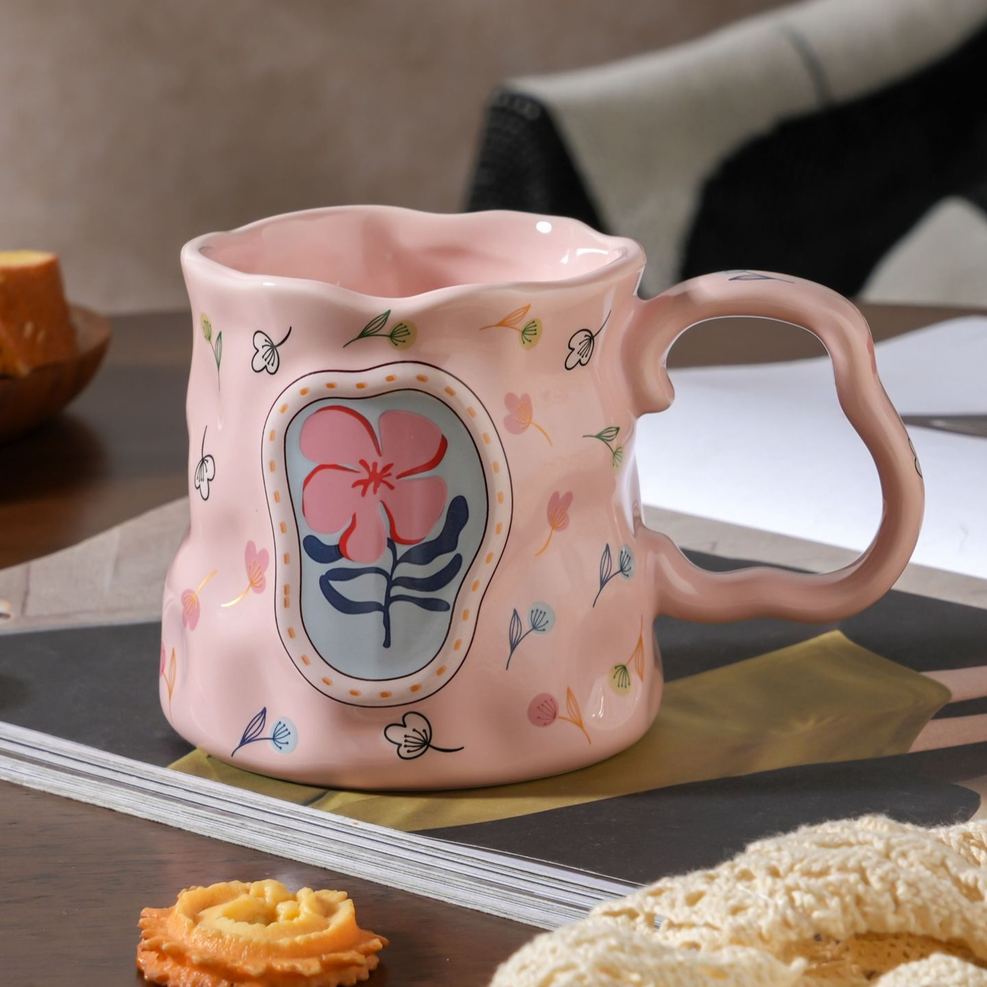 夢幻の花畑手作り陶器マグカップ
