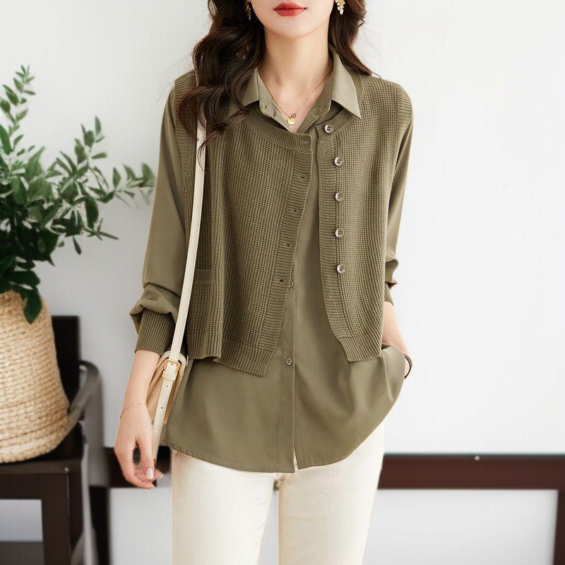 가을 여성 스웨터 페이크 투피스 고급스러운 스타일