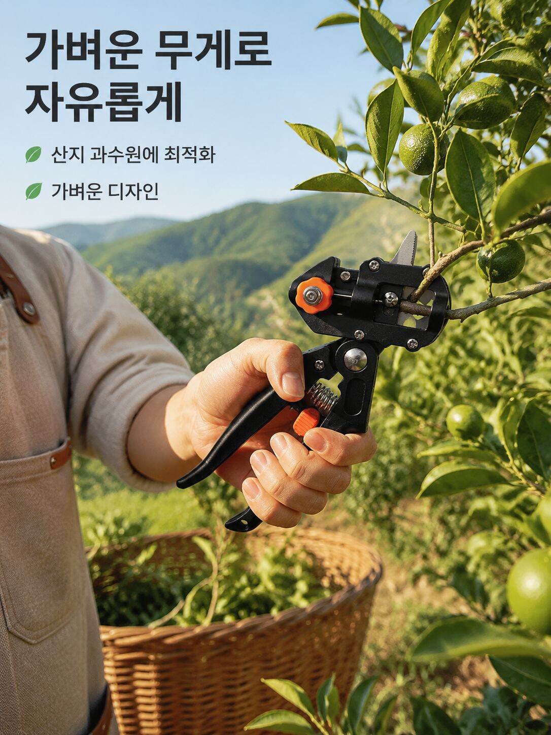 묘목 접목 작업 중인 원예 가위