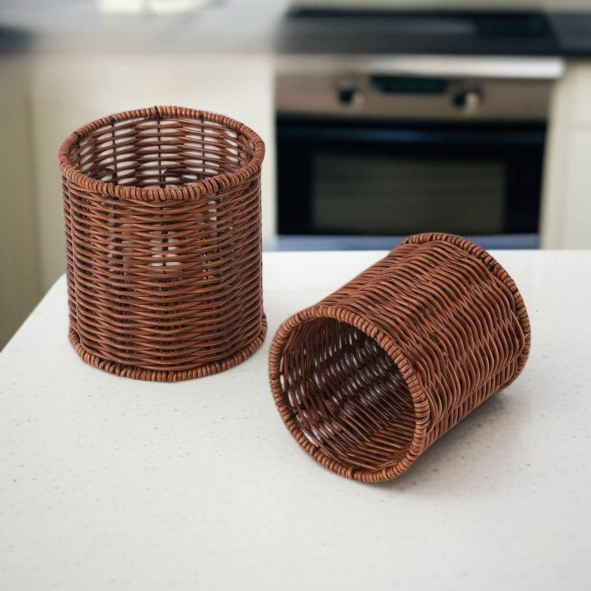 Western-Style Cutlery Organizer Basket, Faux Rattan Cutlery Drainer