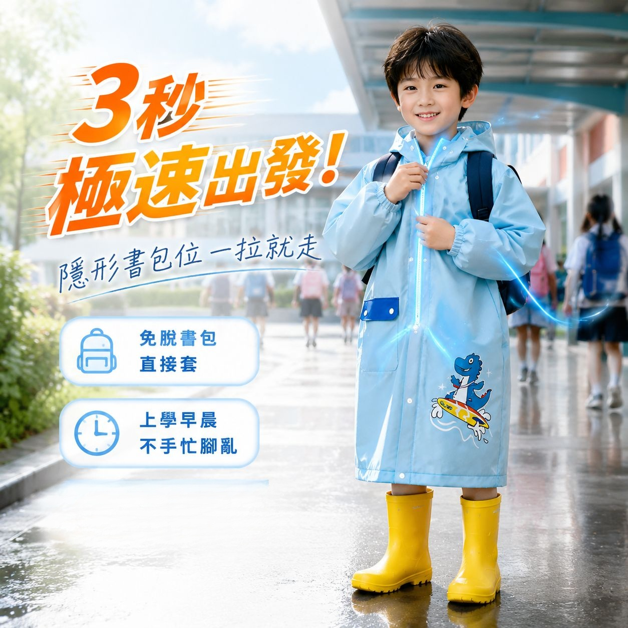 小學生兒童雨衣 一體式防暴雨書包位雨披