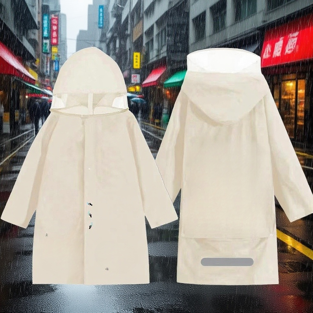 내구성 좋은 두꺼운 소재의 레인코트 디테일