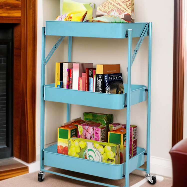 가정용 접이식 수납 카트 다층 수납 바닥 수납 선반 설치 무료 이동식 주방 수납 선반