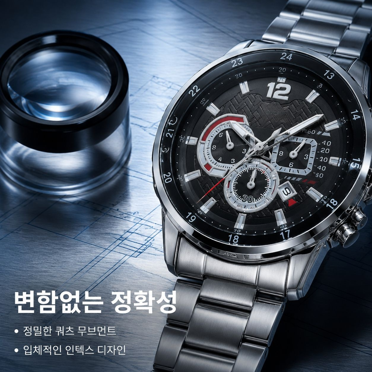 남성용 고급 스틸 밴드 쿼츠 시계