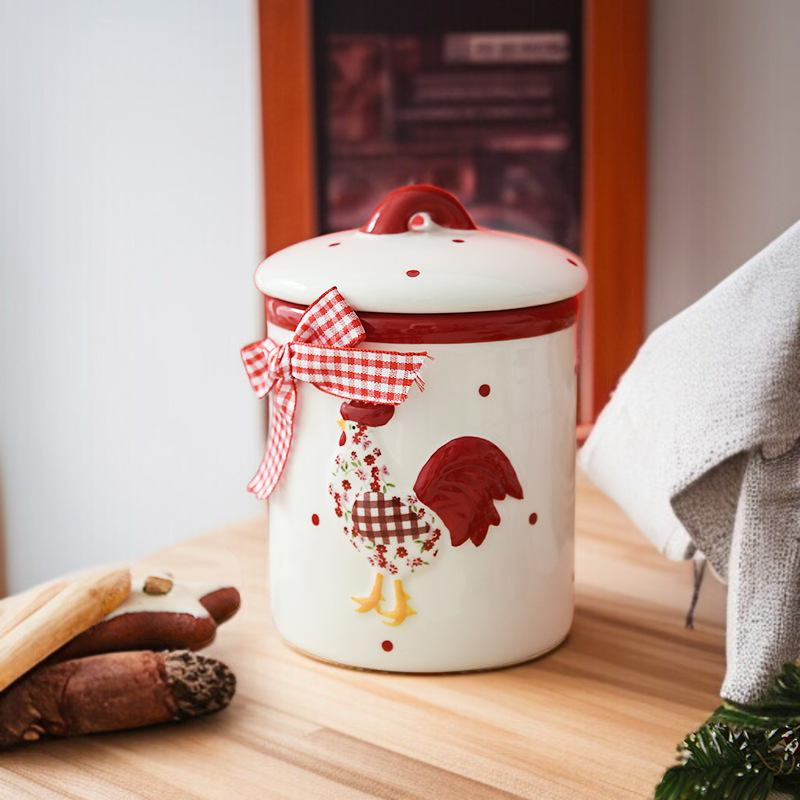 창의력 큰 수탉 도자기 밀봉 수납 탱크