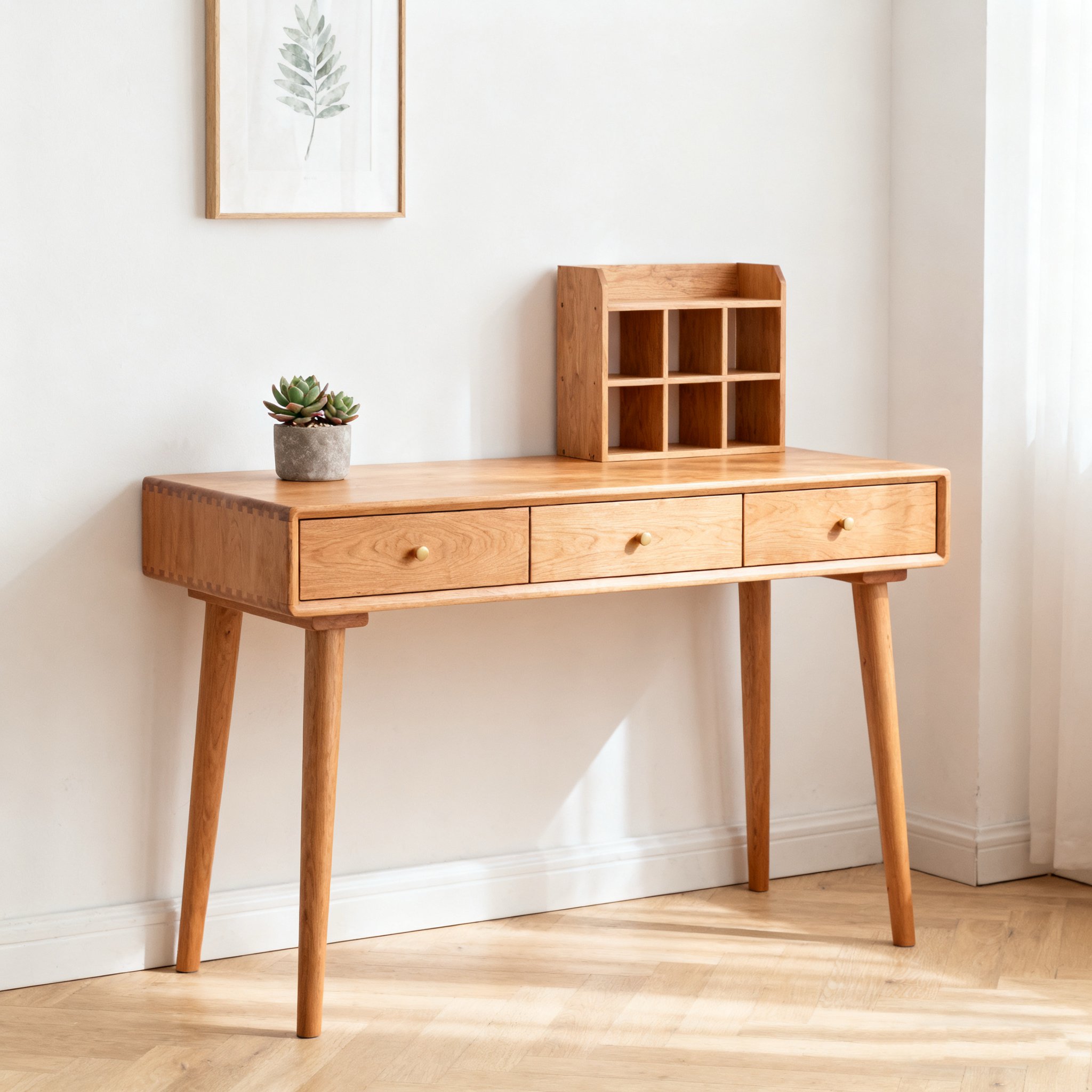 無垢材ナチュラルワークデスク全体画像