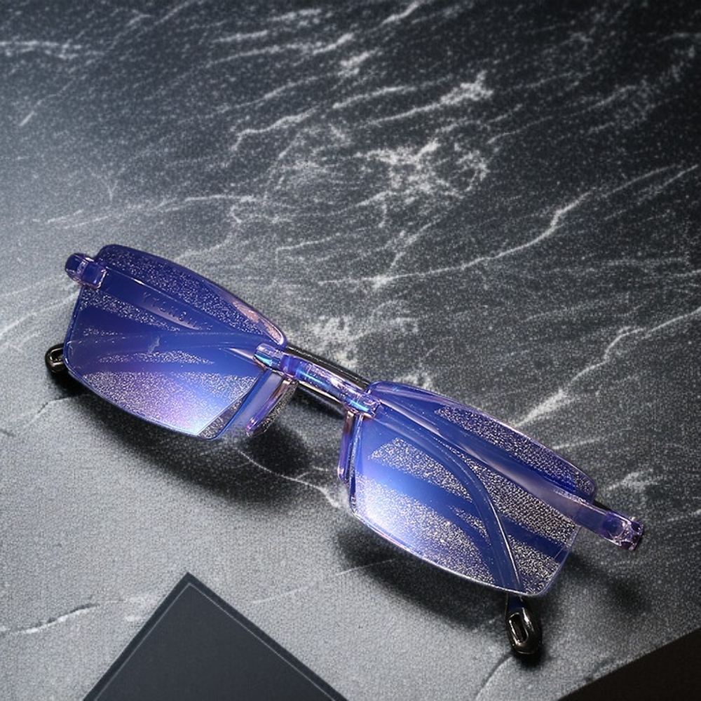 Gafas de lectura para hombre sin marco con corte de diamante y protección contra la luz azul