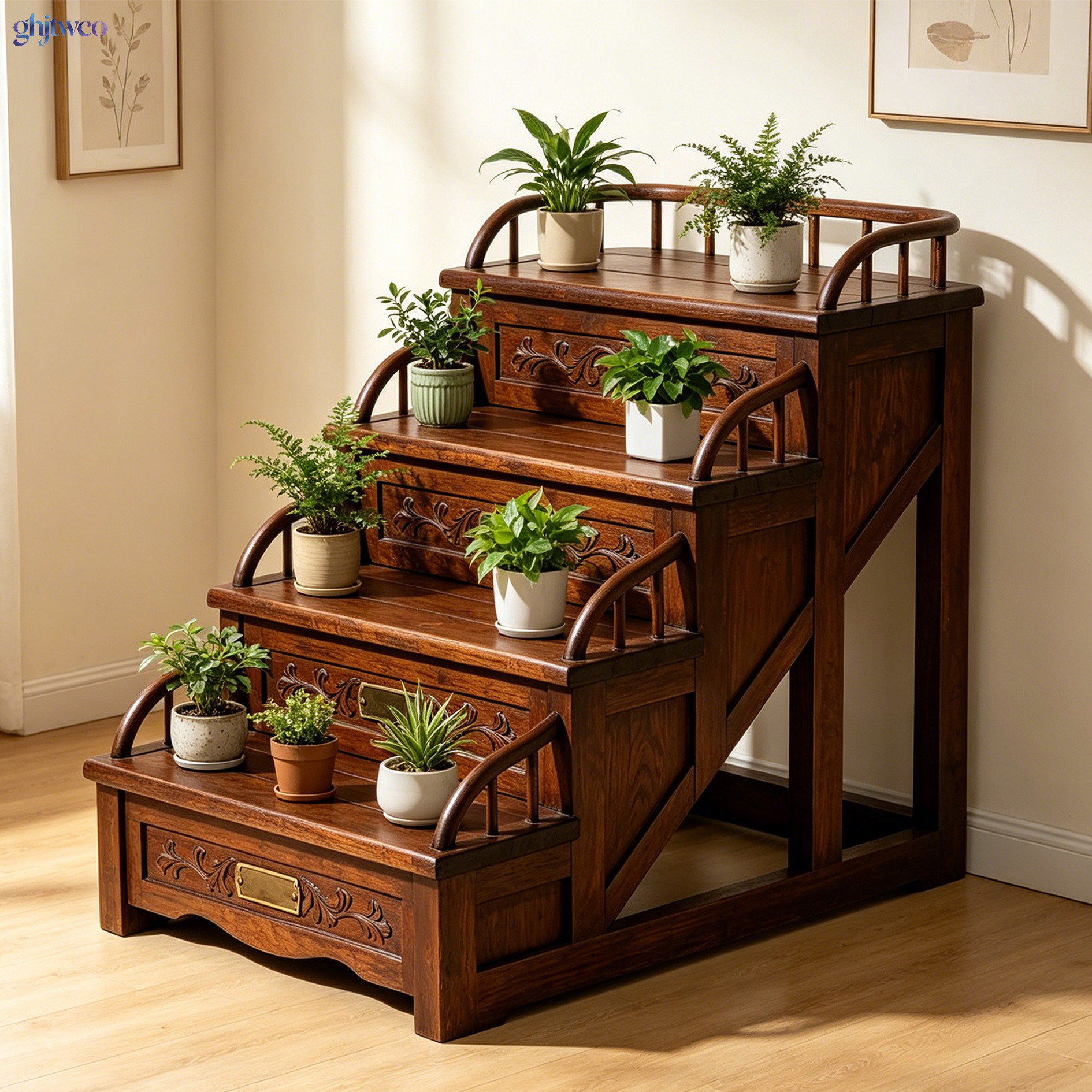 Solid wood floor flower pot stand