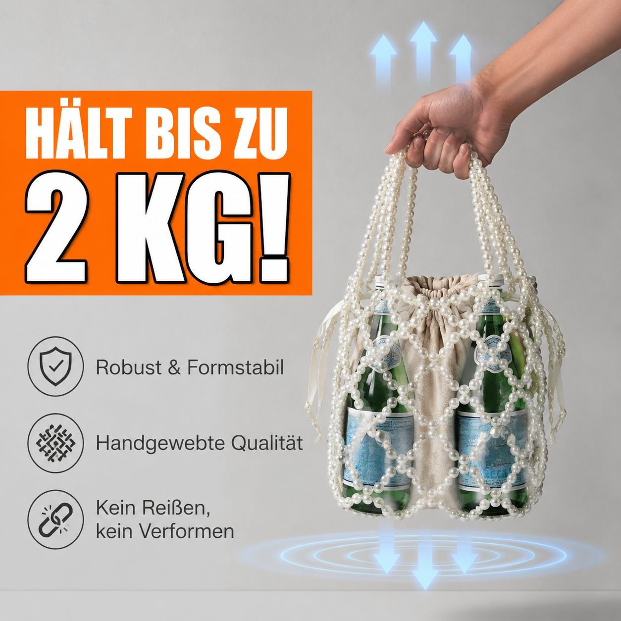 Französische Retro-Perlen geflochtene Tasche, Feenstil-Bucket-Bag, Damen Handtasche