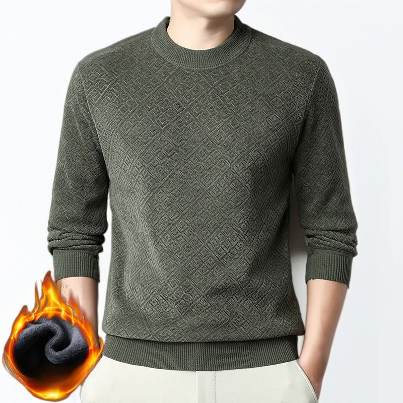 フリース裏地のクルーネックシェニールセーター