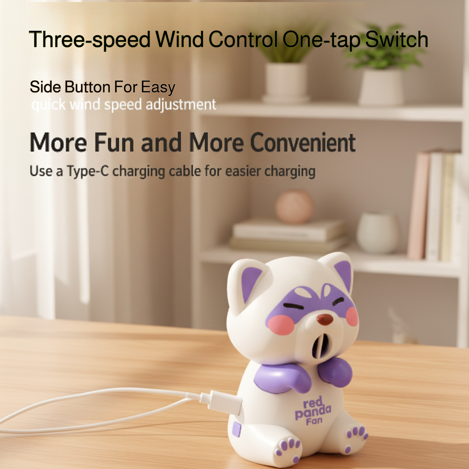 Rechargeable Panda Cup Holder Hair Dryer with 3 Wind Speeds