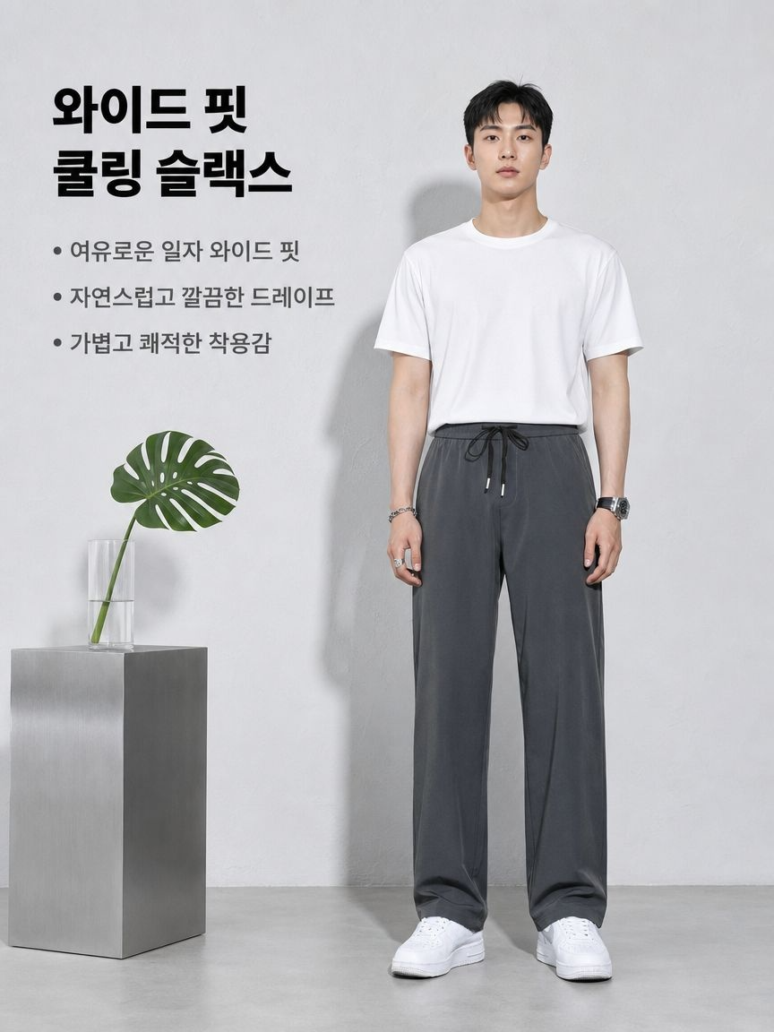 150491  캐주얼 바지 남성 느슨한 스트레이트 와이드 레그 팬츠 아이스 실크 여름 얇은