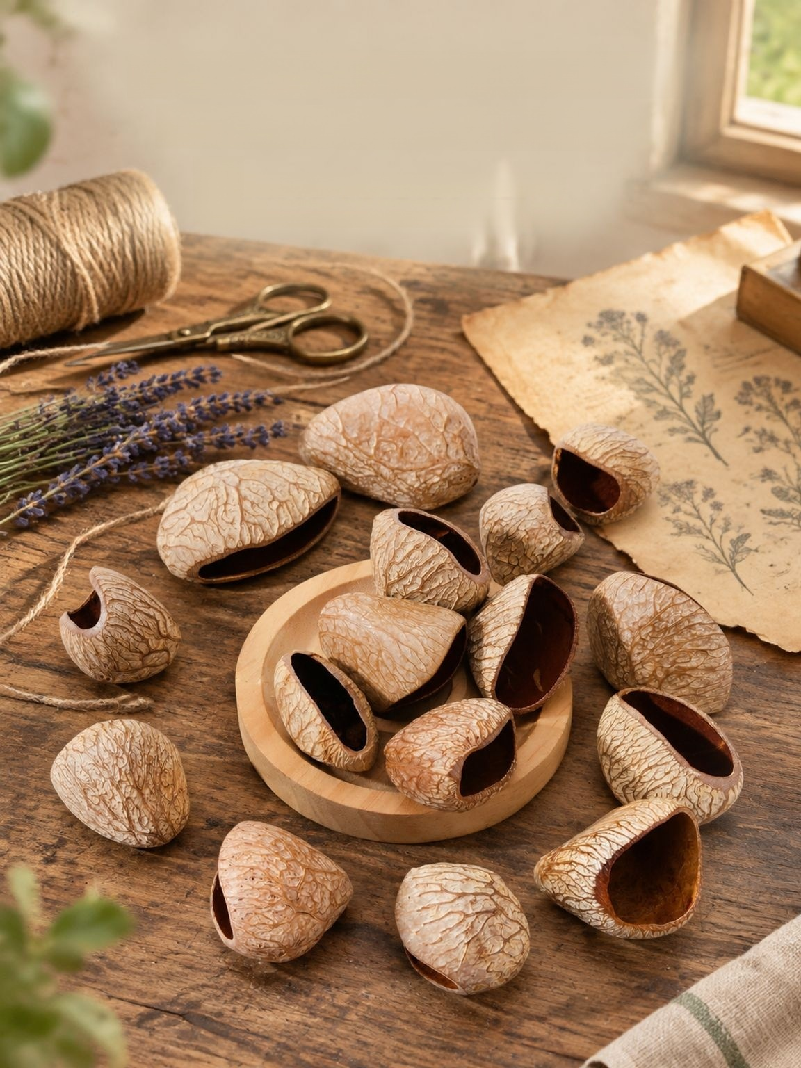 Natural nut shell rattle craft material for DIY projects