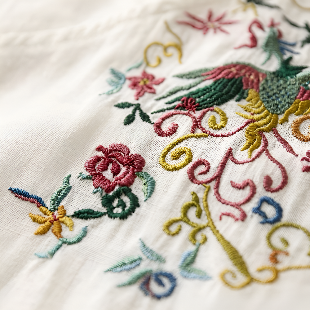 スリム効果レトロ刺繍レディース半袖シャツ