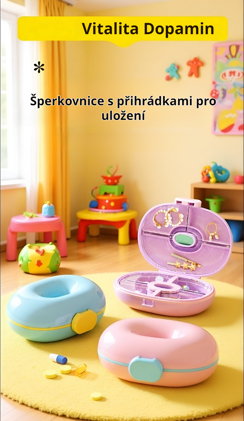 Uzavíratelný box na pilulky s oddělenými přihrádkami